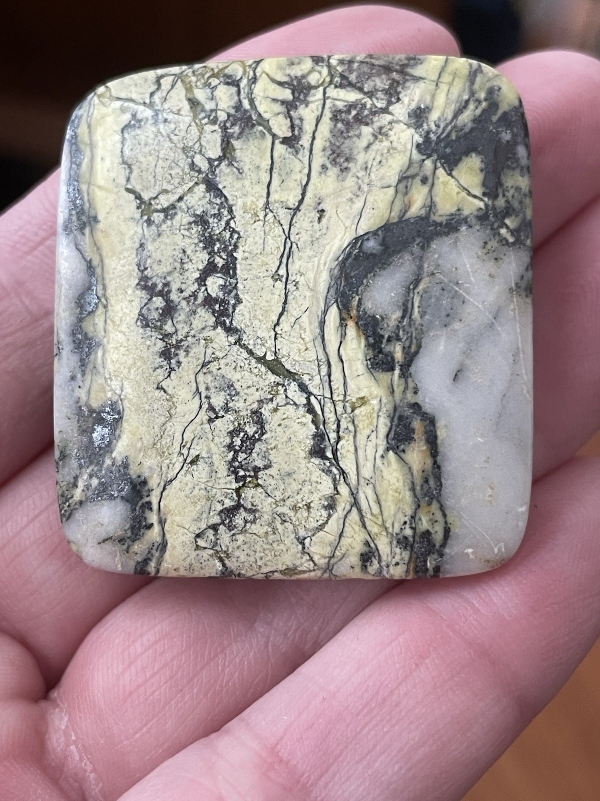 Yellow Variscite With Pyrite Rectangular Cabochon 86.4ct