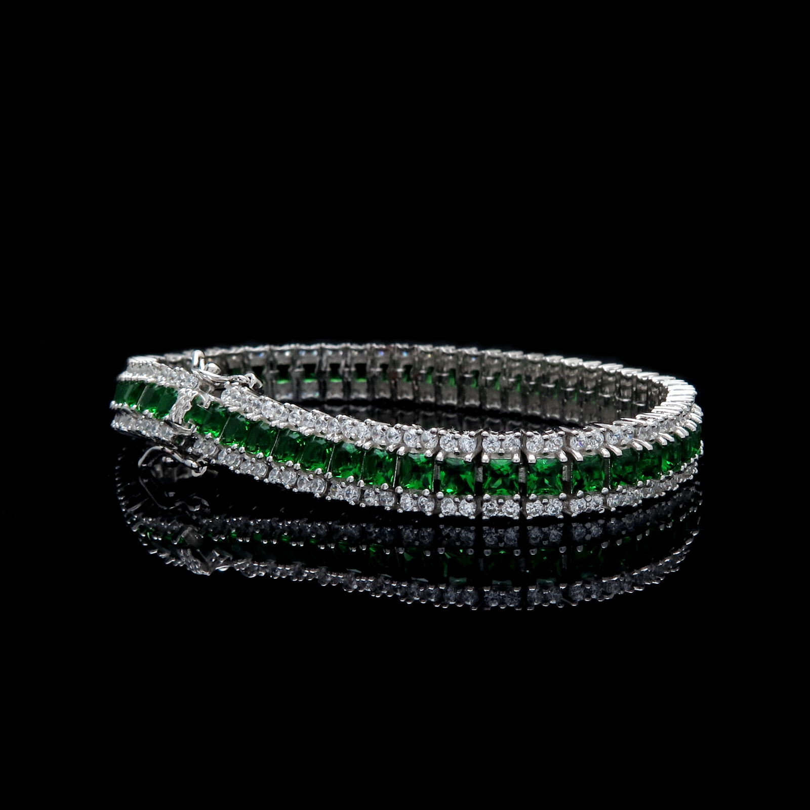 15TCW Princess Lab-Created Green Emerald Tennis Bracelet 925 Sterling Silver