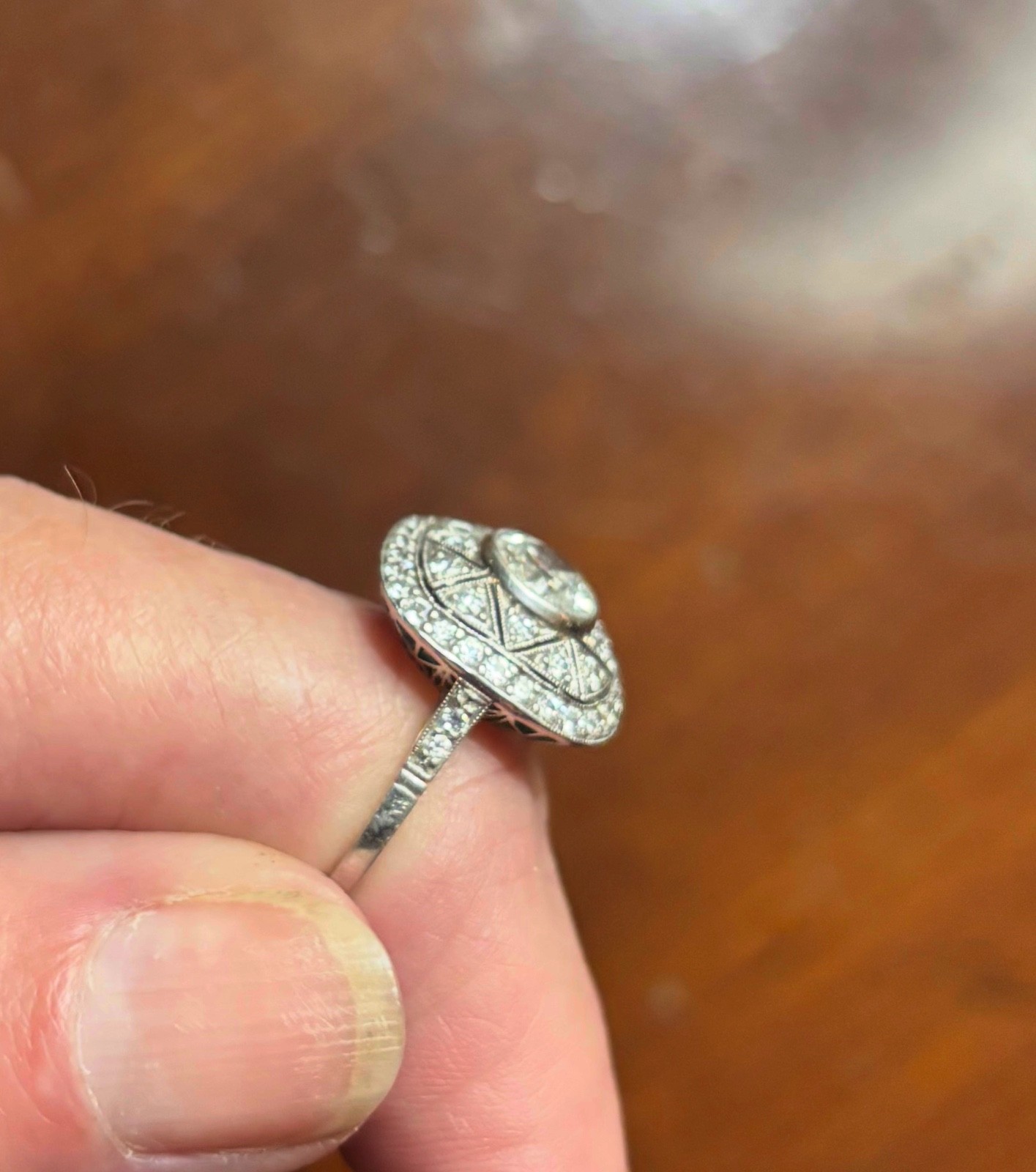 INVESTMENT GRADE 1.42ct Old European Cut Diamond Art Deco Platinum Ring VS/FG
