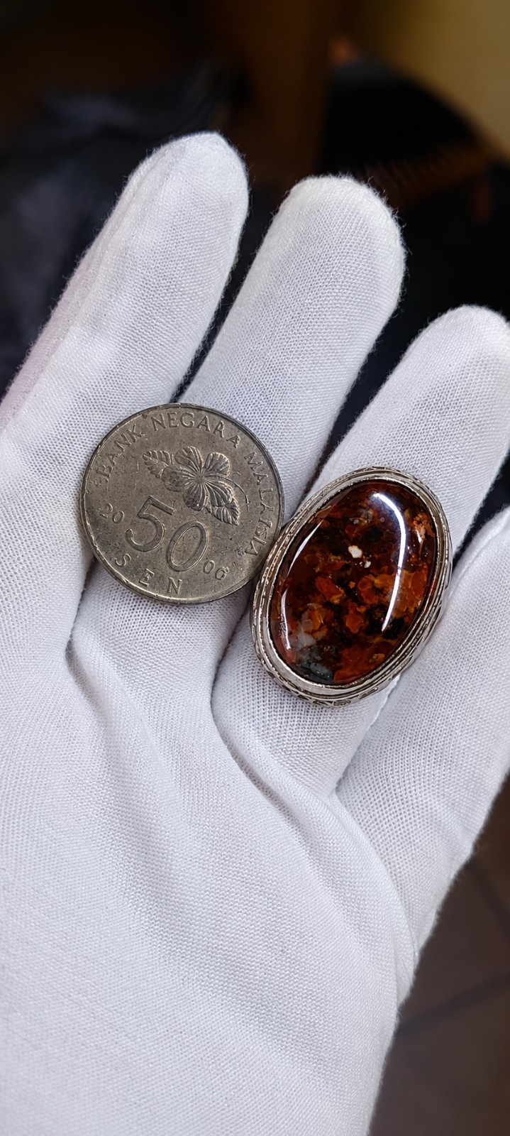 Natural Multicolor Pancawarna Agate With Alpaka Chrome Ring