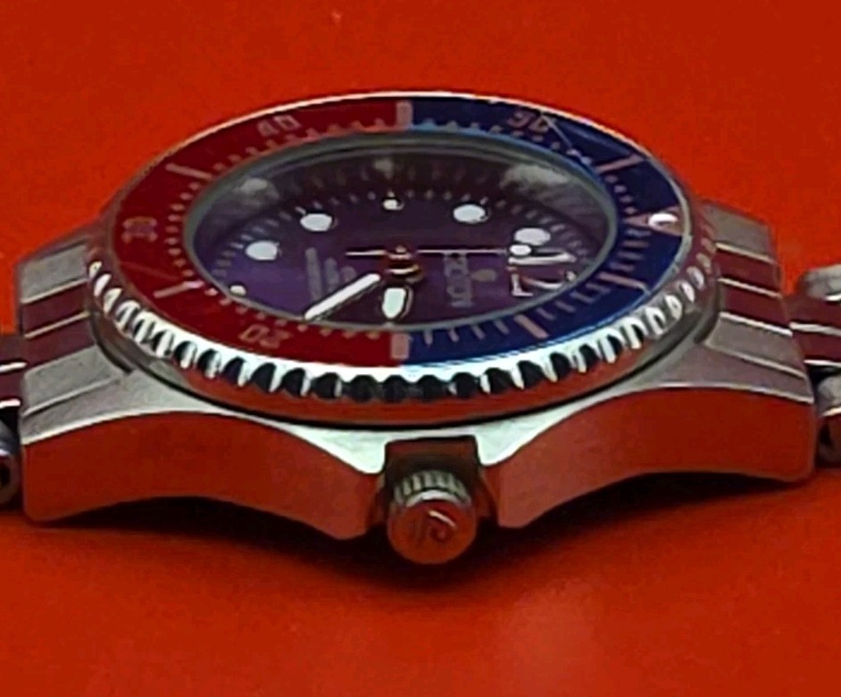 Croton 28mm All Stainless Steel Blue Dial Pepsi Red Blue Bezel Jpan Quartz Watch