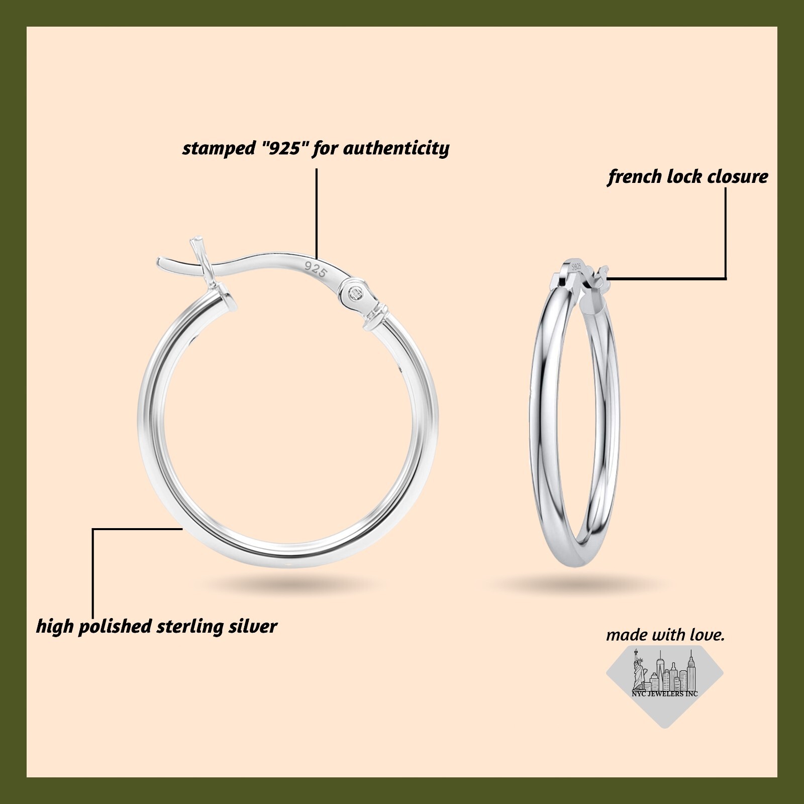 Sterling Silver Hoops Earrings 25mm 35mm 45mm 925 Silver Hoops