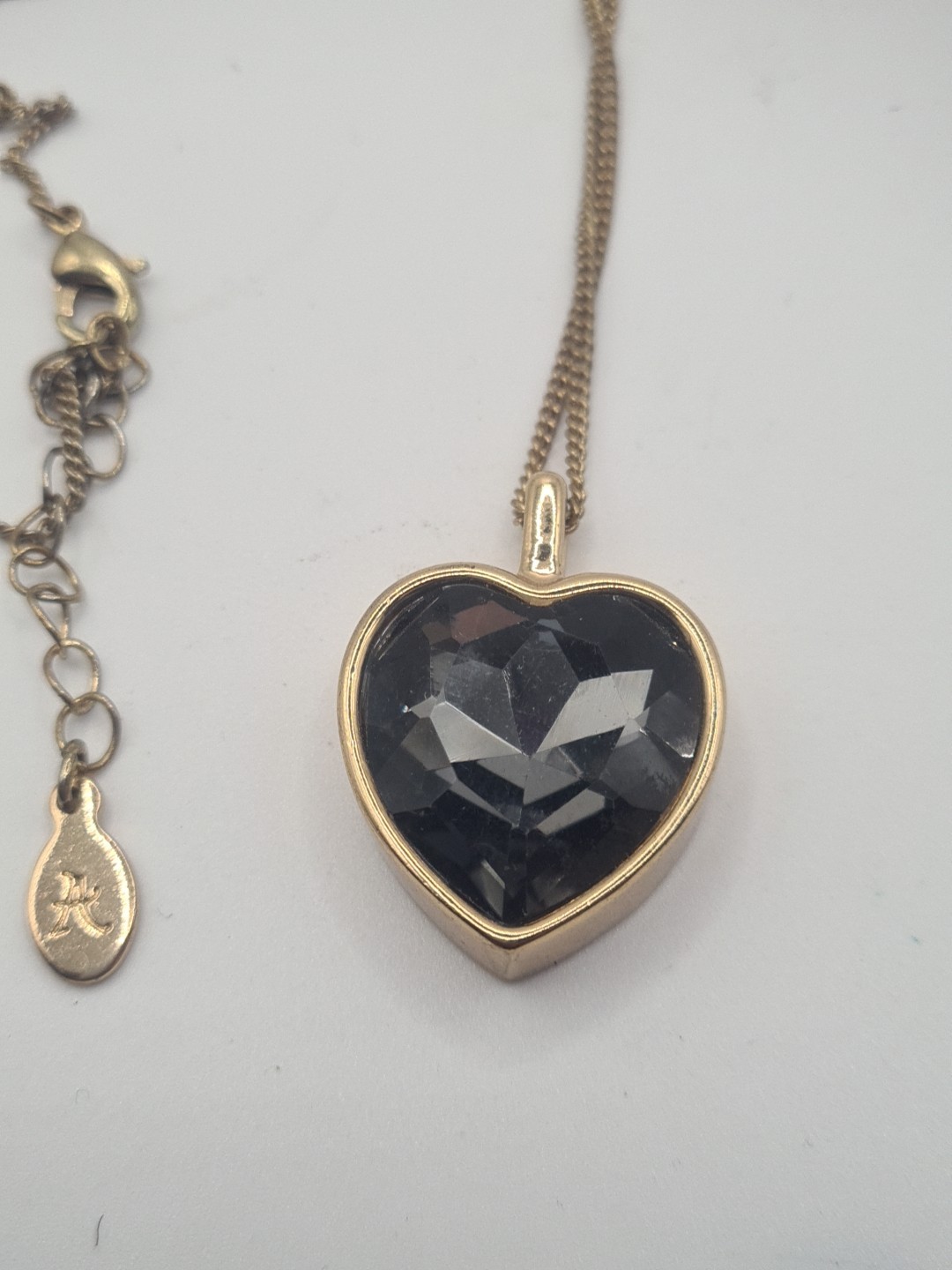 Accessorize Black Glass Heart Pendant Necklace On A Gold Tone Chain