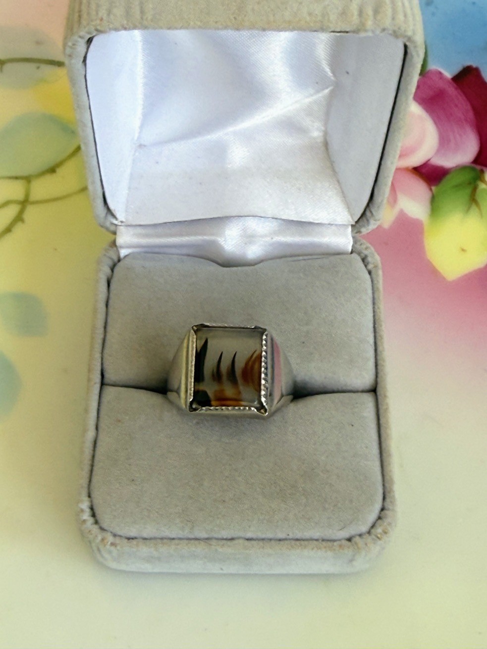 Vintage 50s Wheeler Mfg Sterling Dendritic Picture Agate Ring Size 6 3/4