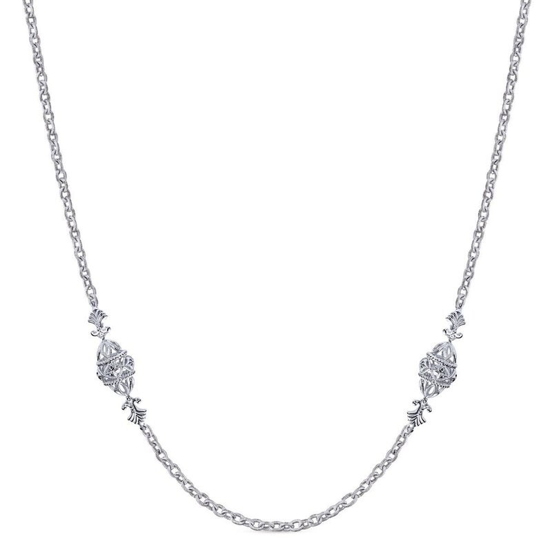 Gabriel & Co Vintage 925 Sterling Silver Filigree Bead Station Necklace