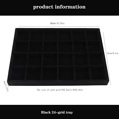 Large Velvet Jewelry Tray, Drawer Organizer for Jewelry in 24grid Black