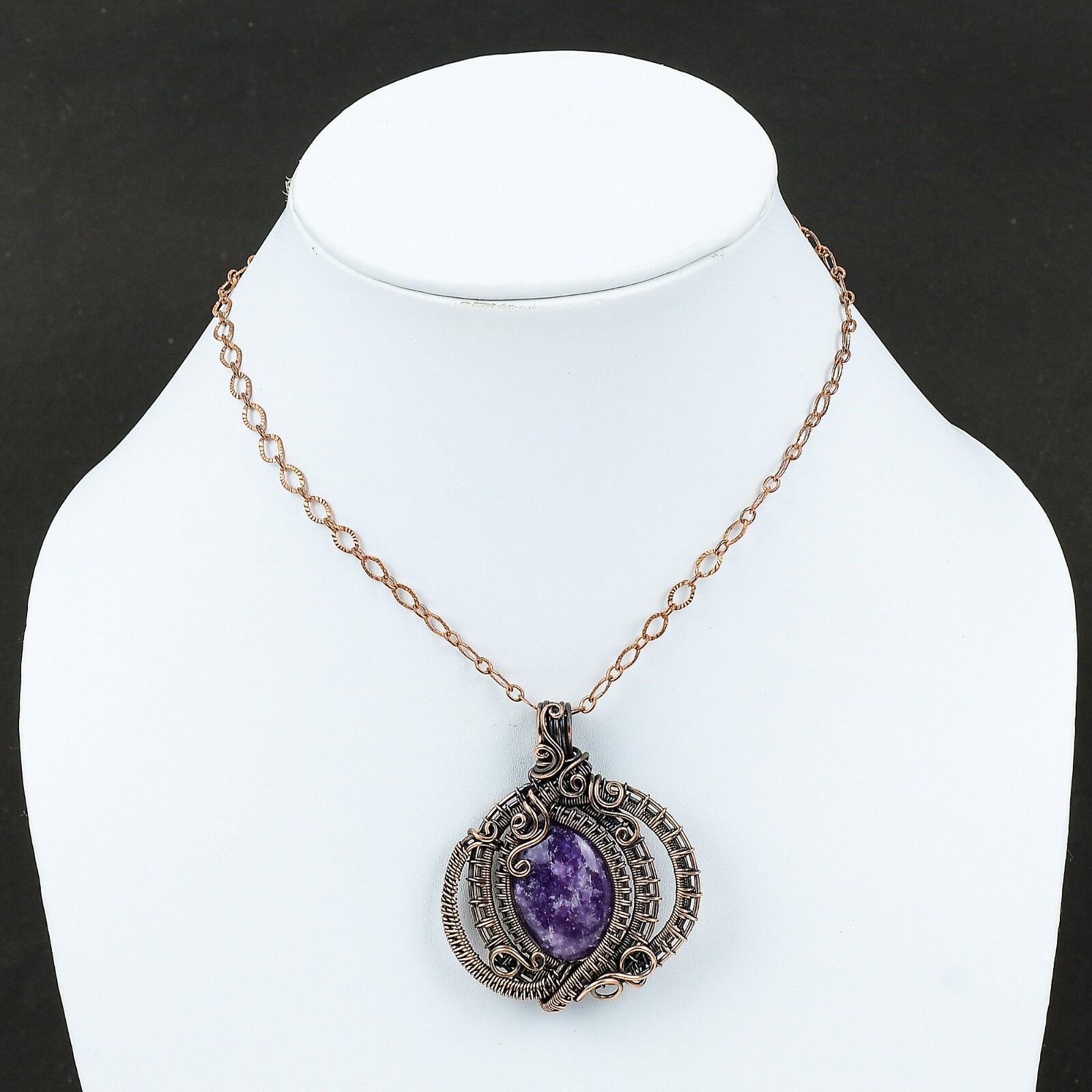 Lepidolite Wire Wrapped Pendant Handcrafted Copper Unique Gift 2.24″
