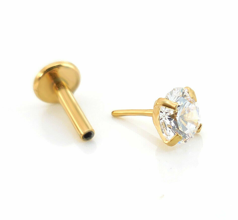 2pc 20g 18g 16g Flatback Push Top Threadless Gold Nose Stud Labret Earrings Ring