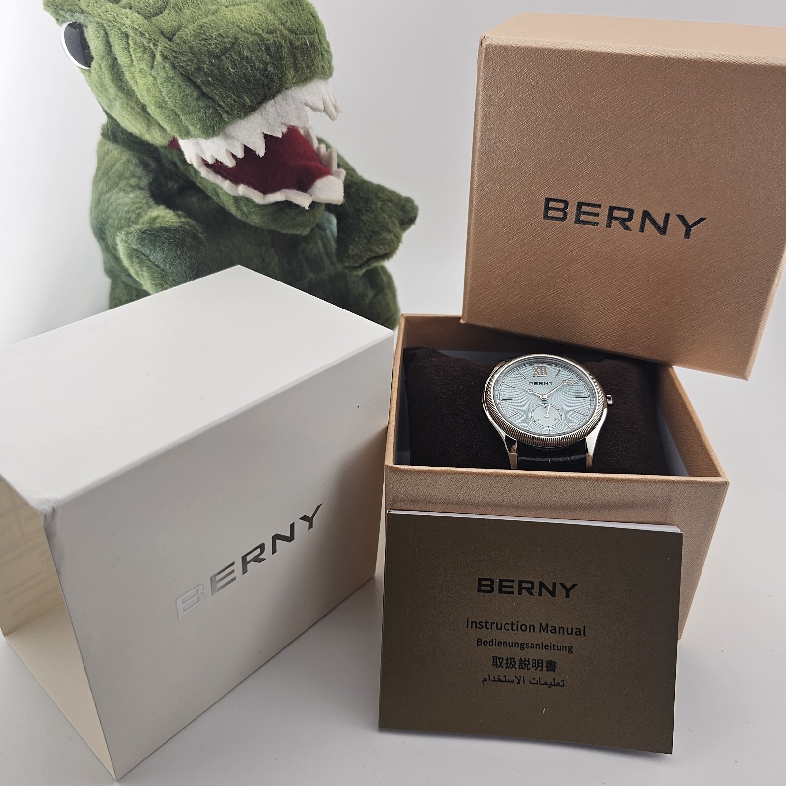 USA Seller-BERNY Ice Blue Guilloché Dial Dress Watch – Fluted Bezel, Quartz.