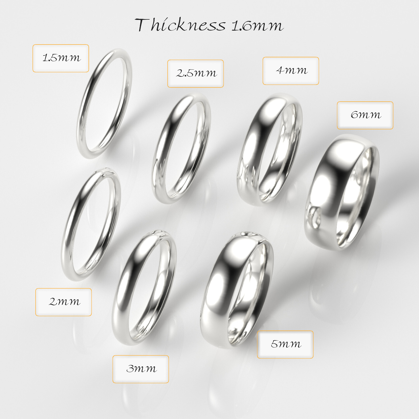 14K White Gold 1.5mm 2mm 2.5m 3mm 4mm 5mm 6mm Comfort Fit Men Women Wedding Band