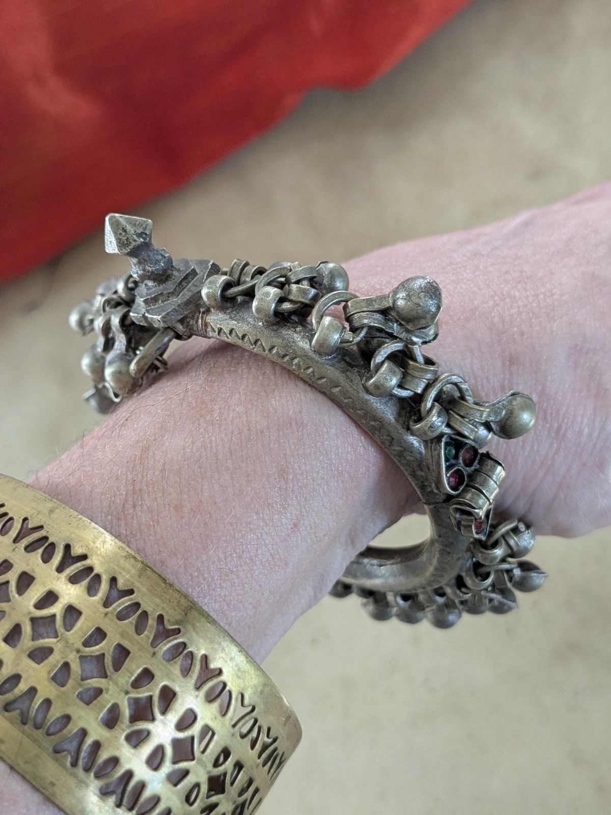 Kuchi Bangle Jingling Baubles & Bud Accent Vintage Tribal Jewelry 6″ (21496)