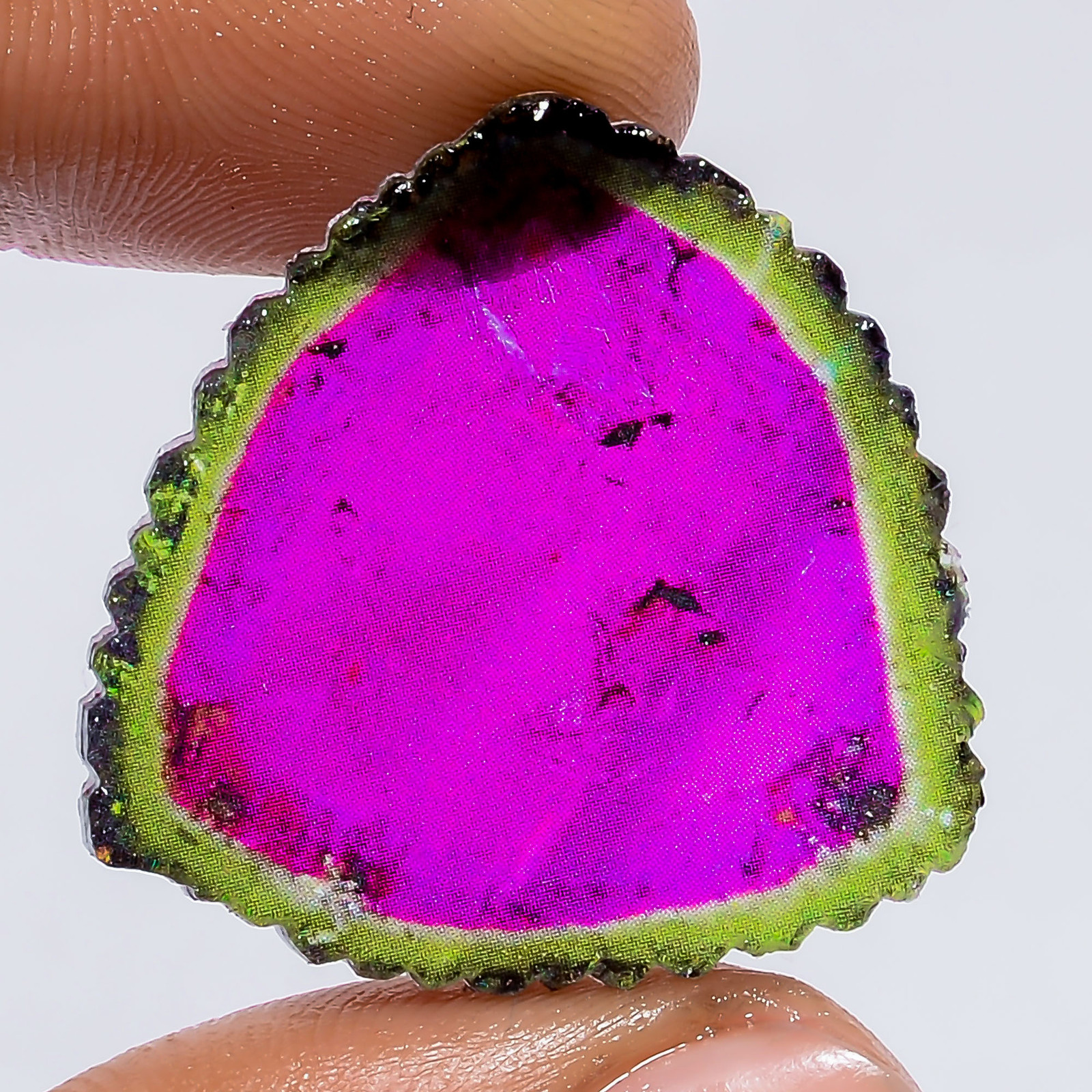 Watermelon Tourmaline Doublet Glass Trillion Slice Gemstone 20 Ct. 28X28X3 mm