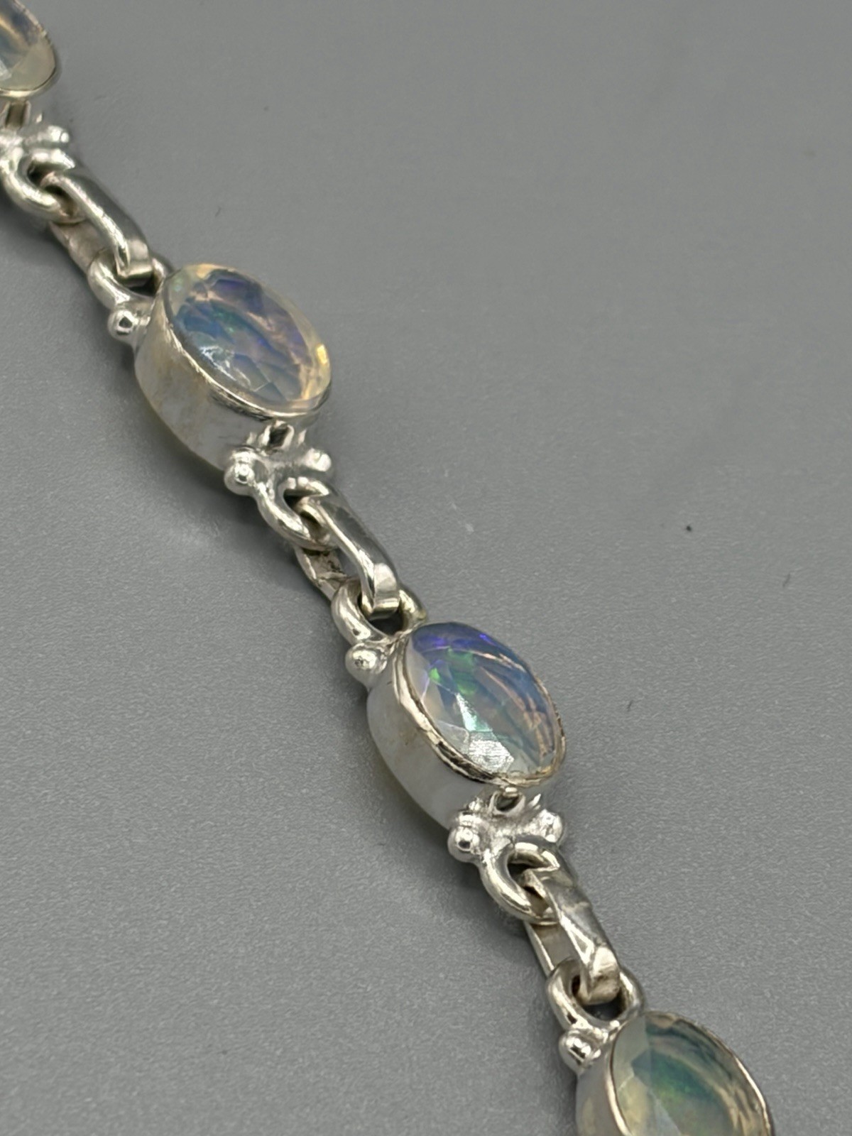 925 Sterling Silver Opal Link Bracelet – 7.5 Inches – Brand New