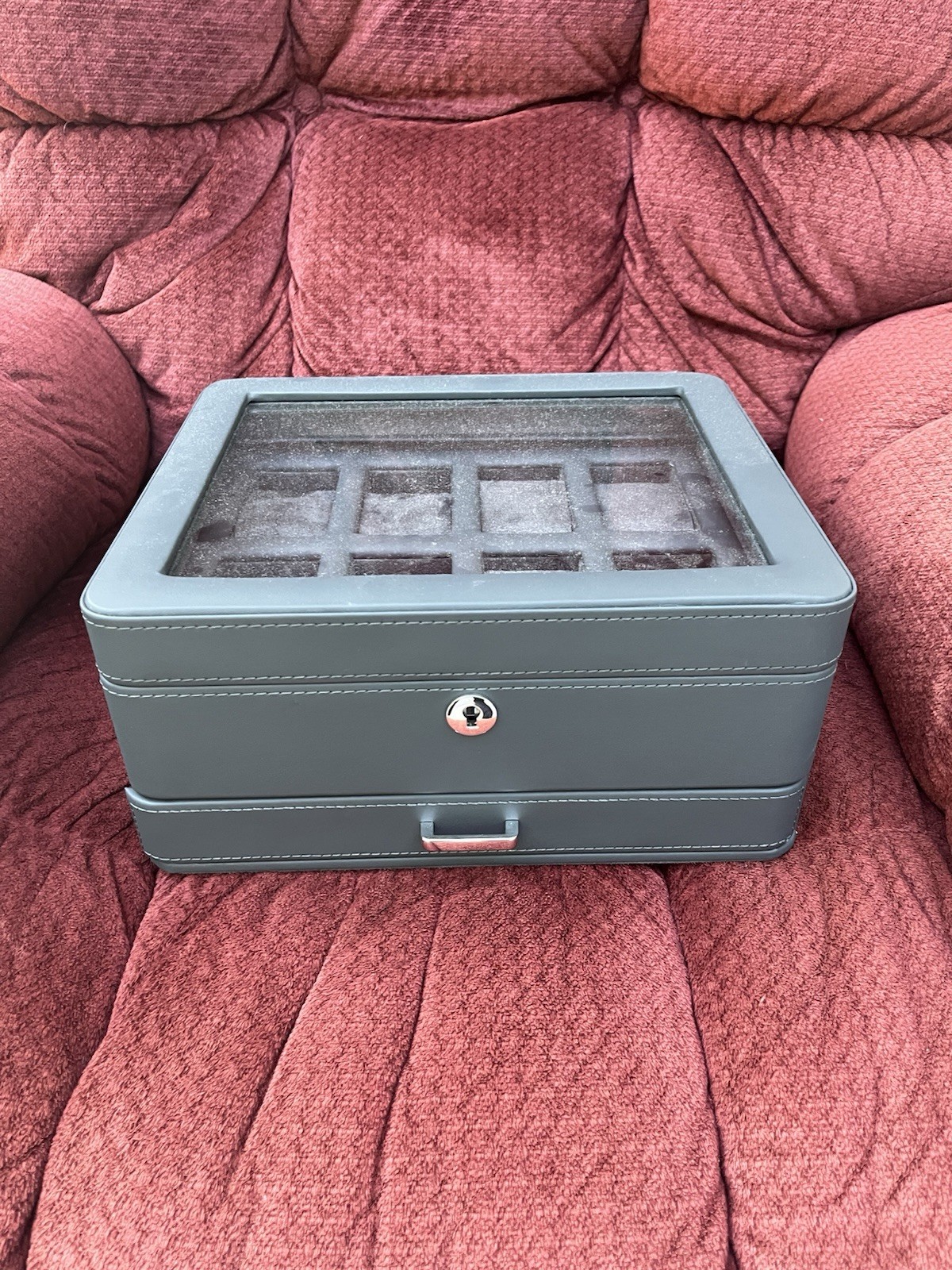 Rothwell 8-Slot Leather Watch Box with Locking Valet Drawer