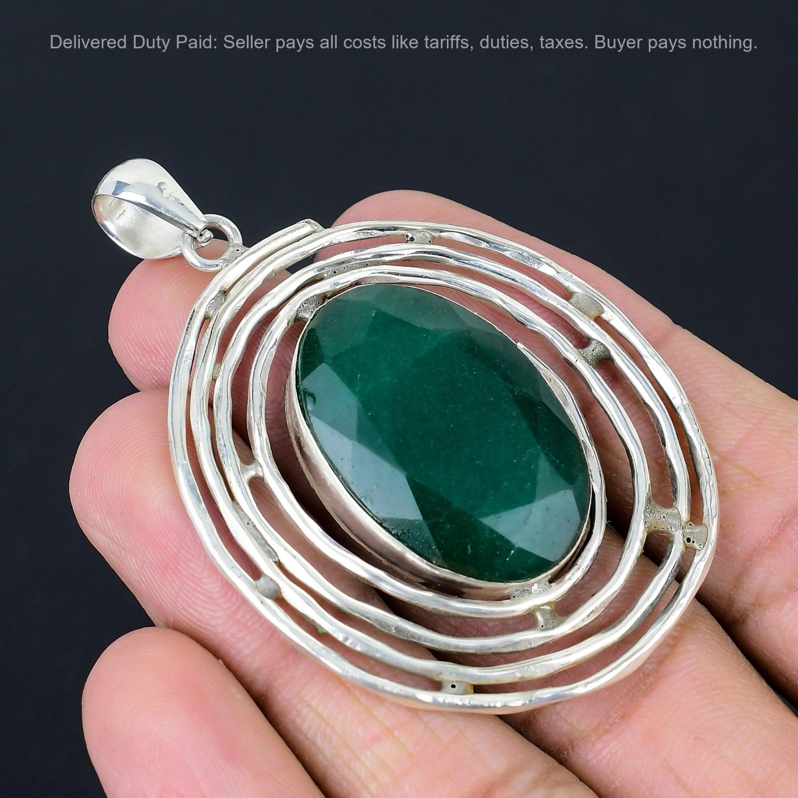 Oval Zambian Emrald Gemstone Sterling Silver Birthday Anniversary Unique Pendant