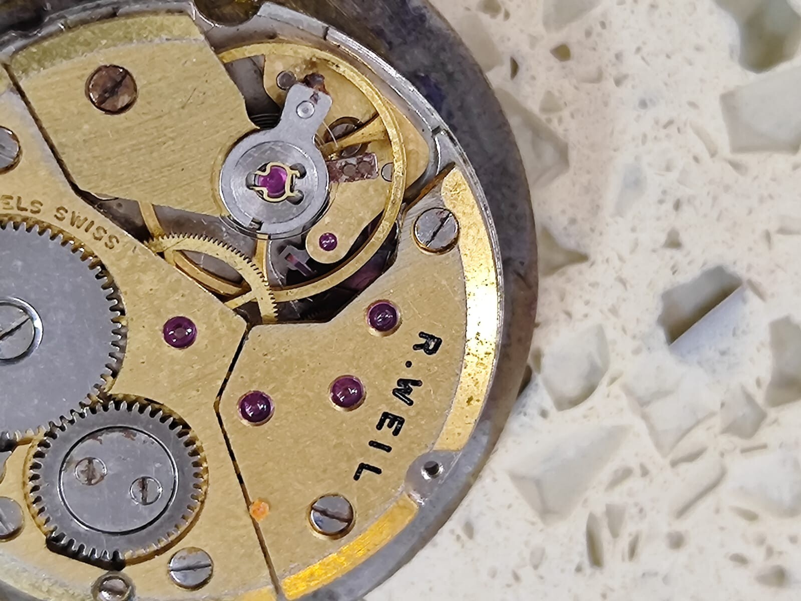 ETA / P 7001 Movement With Dial R.Weil watch Work & Stop Used