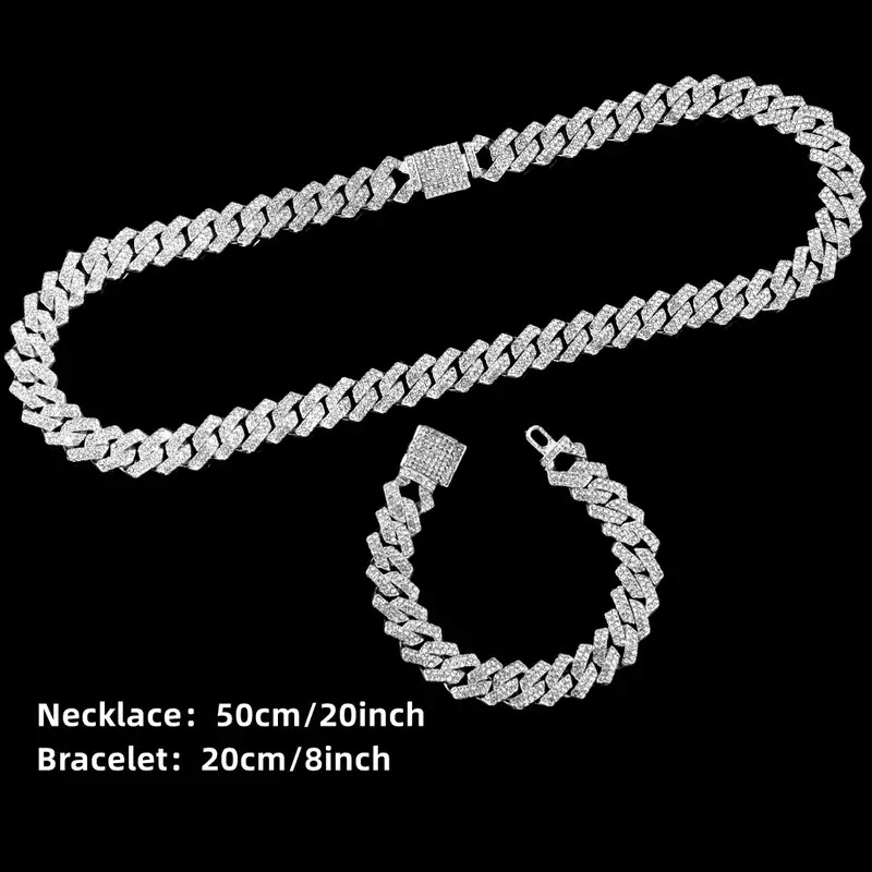 Hip Hop Simulated Diamond Luxury Watch Iced Cuban Chain Cross Necklace Bracelet