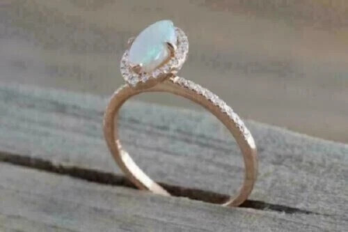 2.50Ct Marquise Cut Natural Fire Opal Halo Wedding Ring 14K Rose Gold Plated