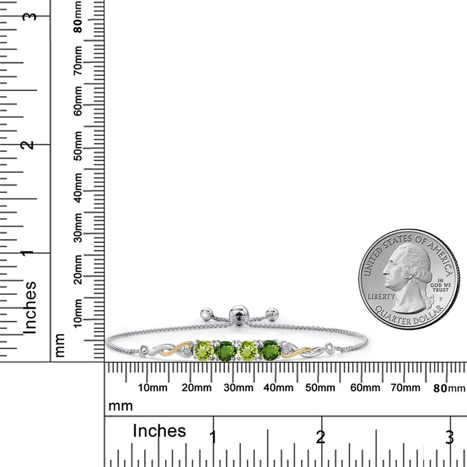 925 Silver and 10K Yellow Gold Peridot and Green Chrome Diopside and White Lab