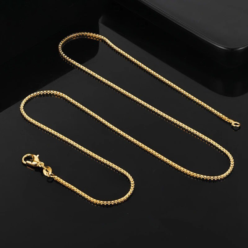 18K Gold Box Chain Necklace 1mm Unisex 40-75cm Gift Jewelry