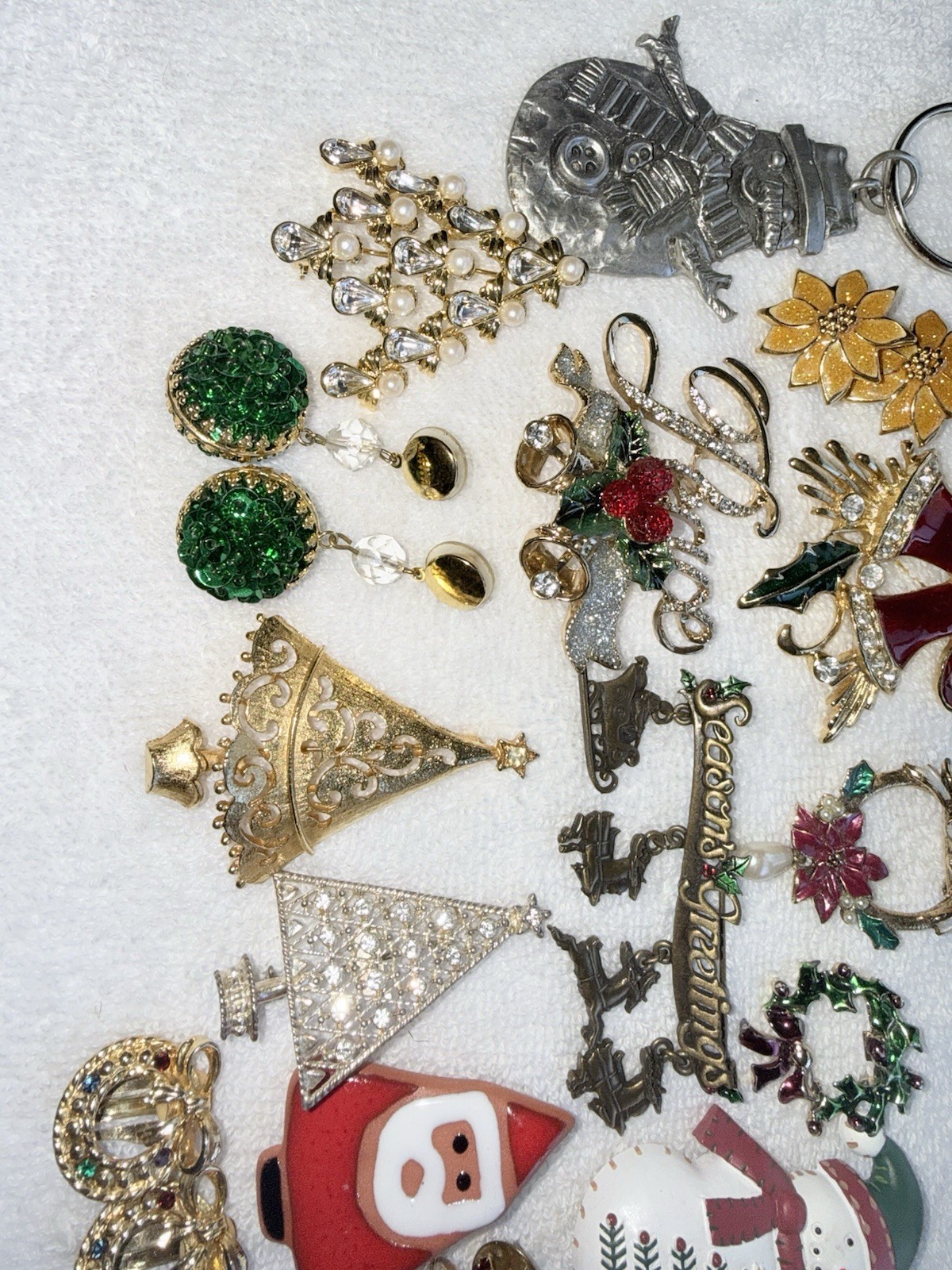 Christmas jewelry lot brooches earrings Many Signed See Description