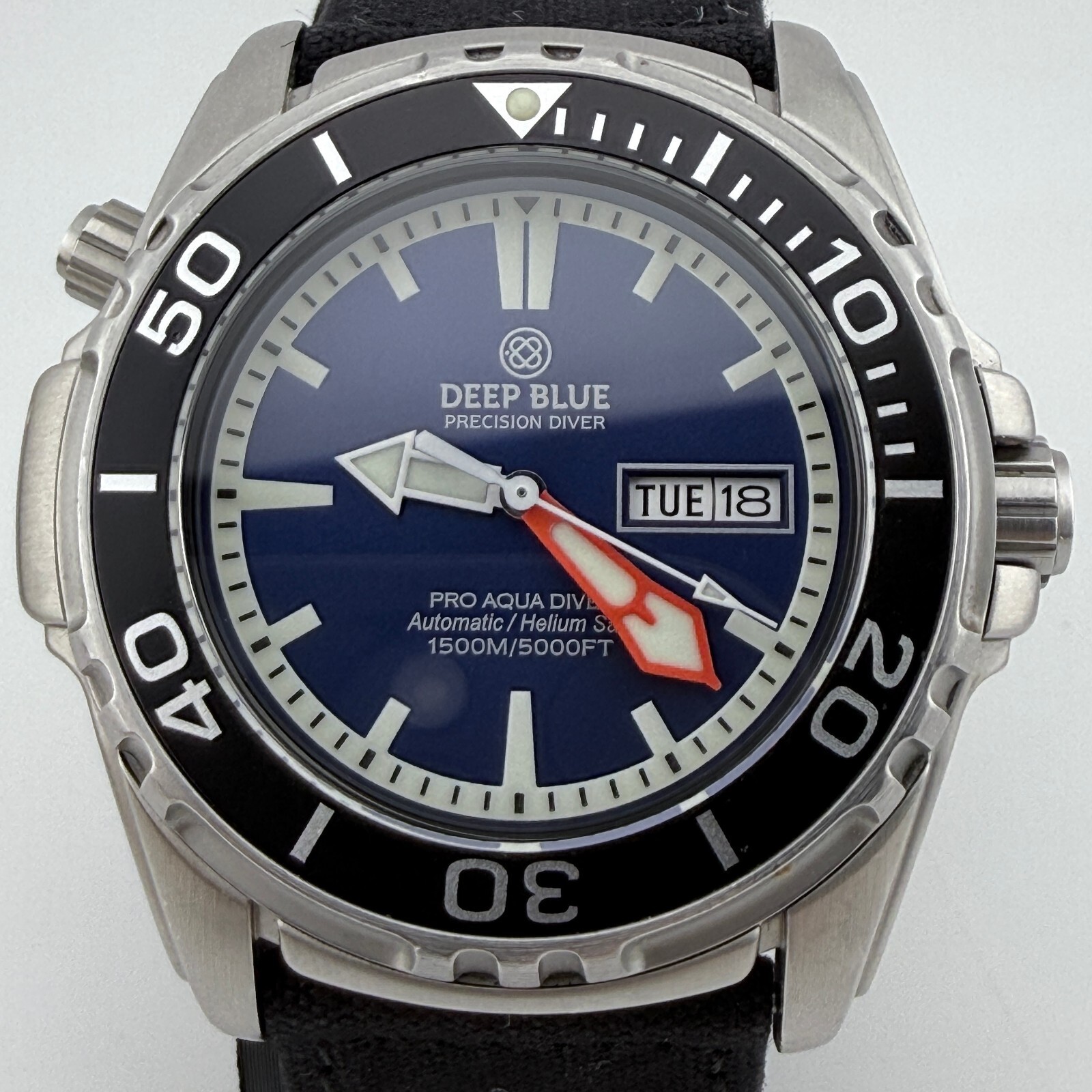 Deep Blue Men’s Pro Aqua 1500 Diver Automatic Day Date Blue Dial