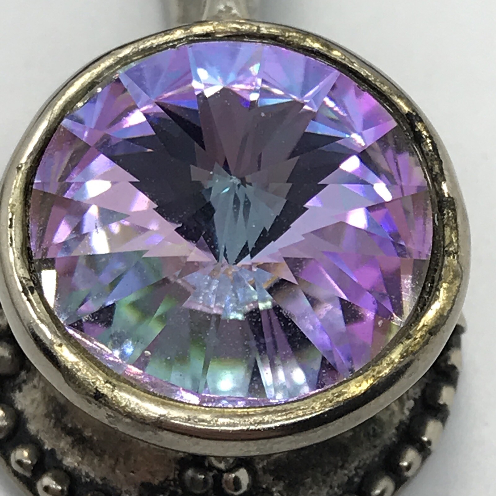 VTG Be-Je’ Designs Heavy Silver -Purple/Pink/Blue Changing Crystal Pendant