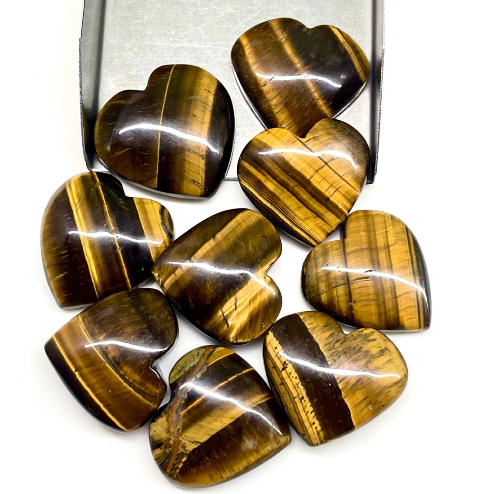9 Pcs Natural Tiger Eye 22-25mm Huge Heart Shape Pendant Size Gemstones Lot