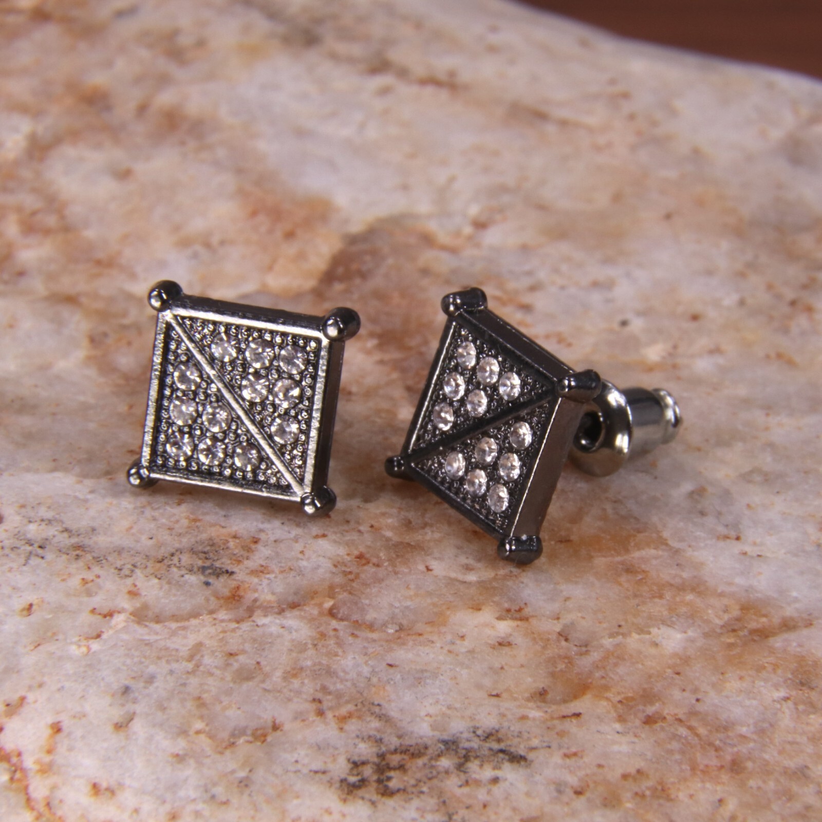 Men’s Hip Hop Iced Square Micro Pave CZ Stud Earrings 10.3mm