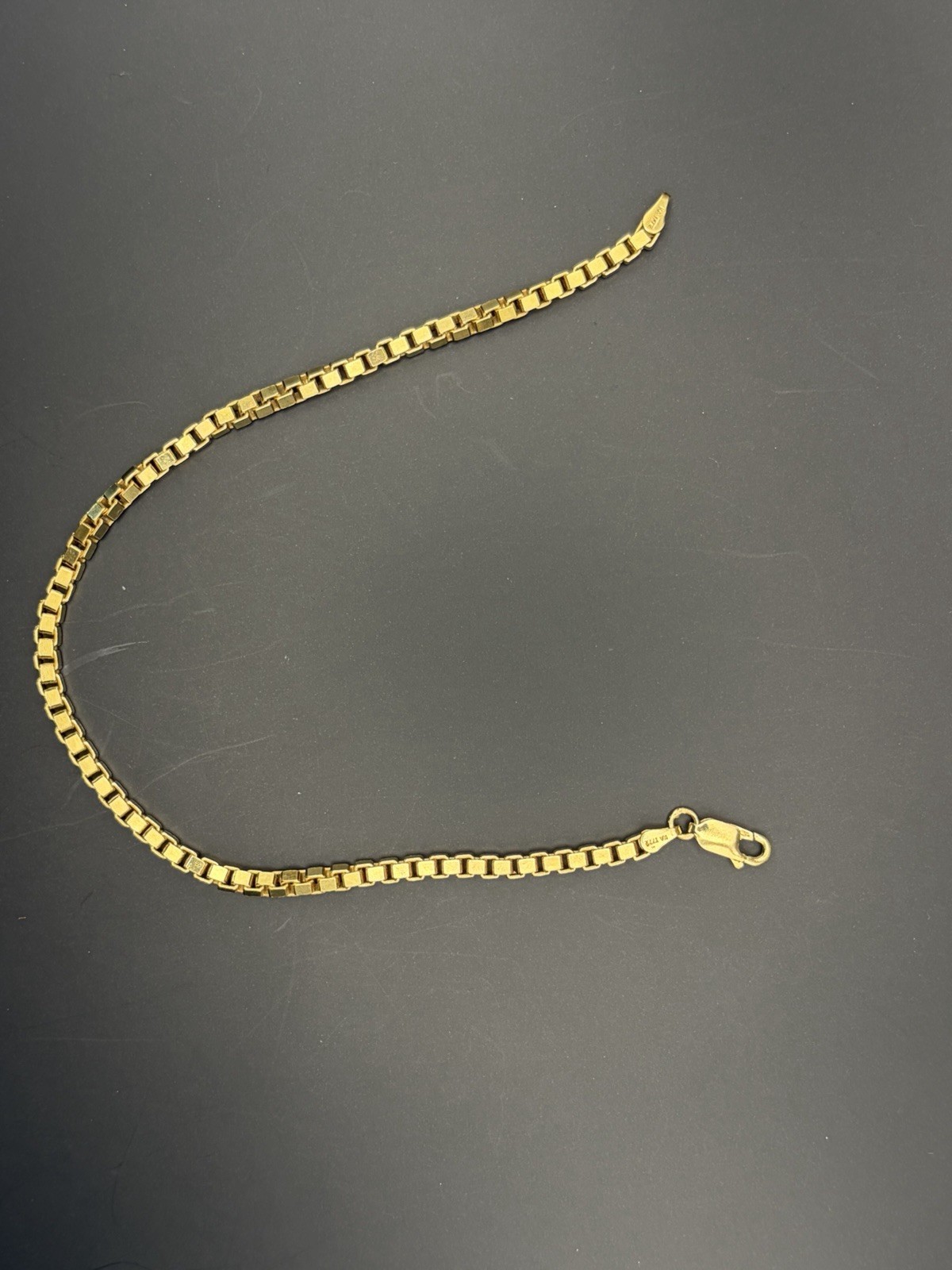 Gold in Color Box Chain Bracelet 925 Italy KA 1772 Venetian Link Lobster Clasp