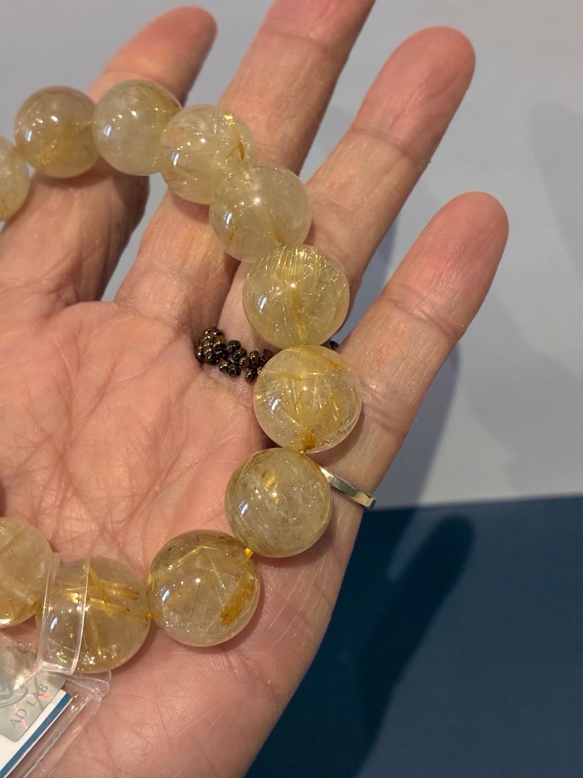 Natural Golden Rutilated Quartz Bracelet 14.5mm Certified AD Lab 64.56g
