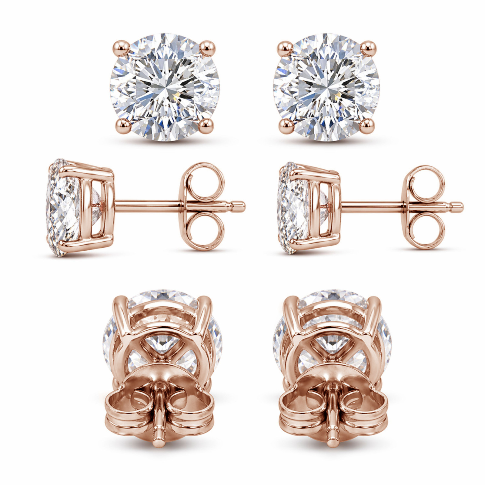 Diamonair 0.75 CTW Lab Grown Diamond Round Stud Earrings 14K Rose Gold