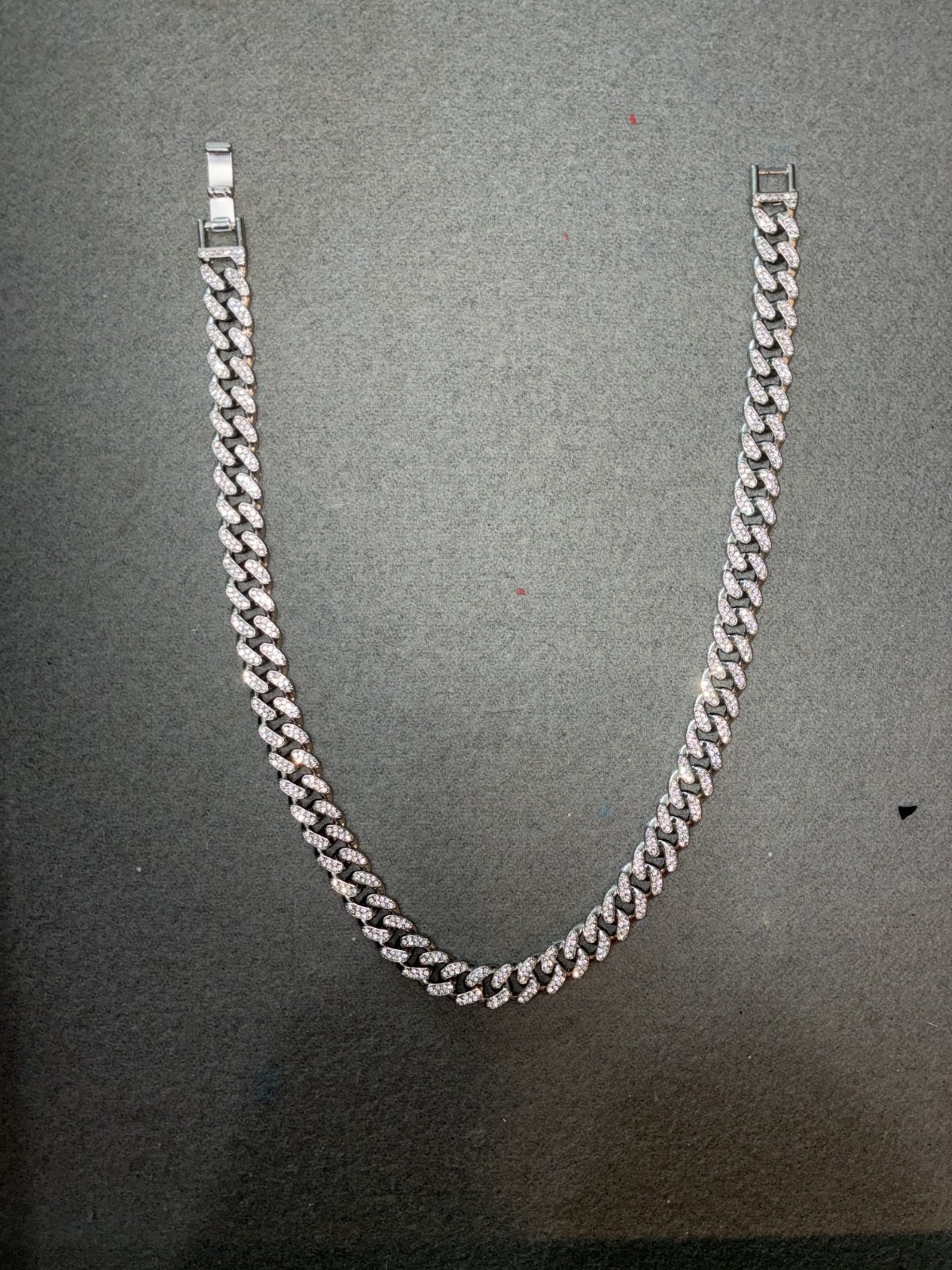 Iced Out Cuban Link Chain Necklace Silver Tone Hip Hop Bling CZ