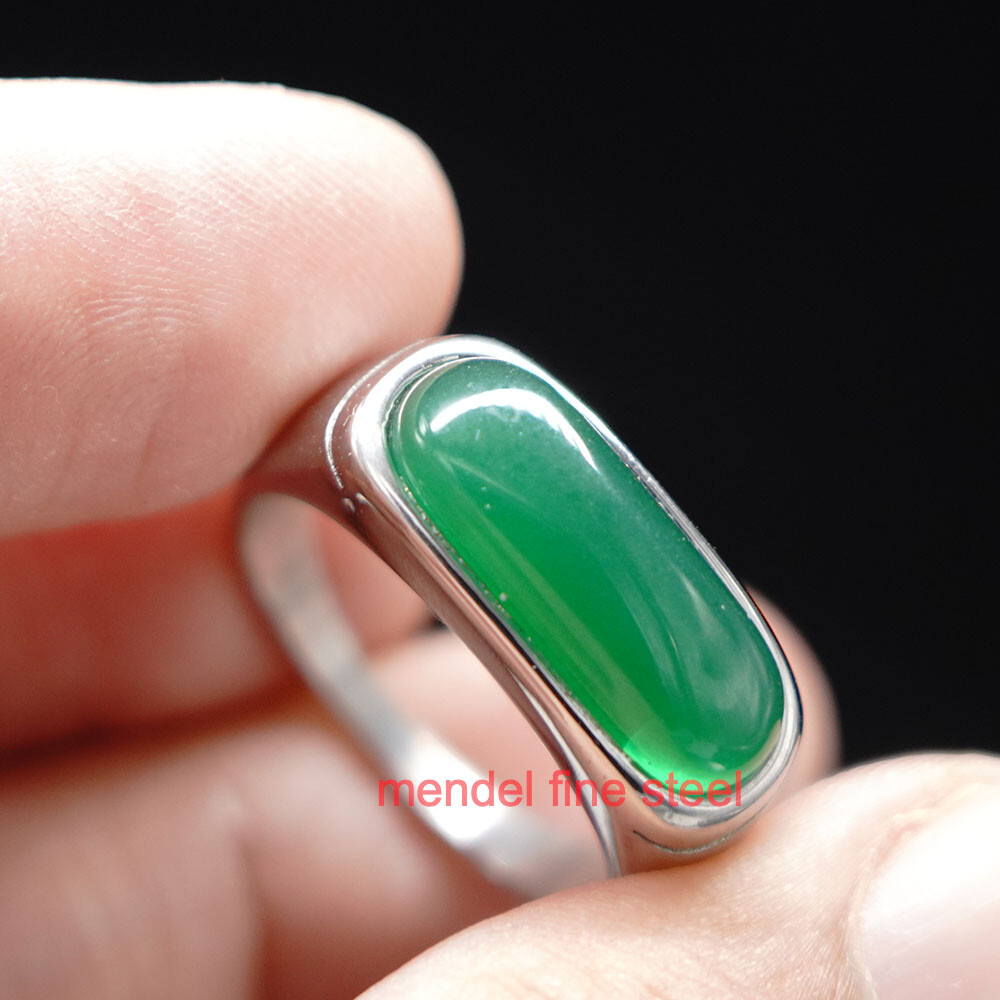 MENDEL Mens Womens Green Jade Stone Band Ring Men Size 6 7 8 9 10 11 12 13-15