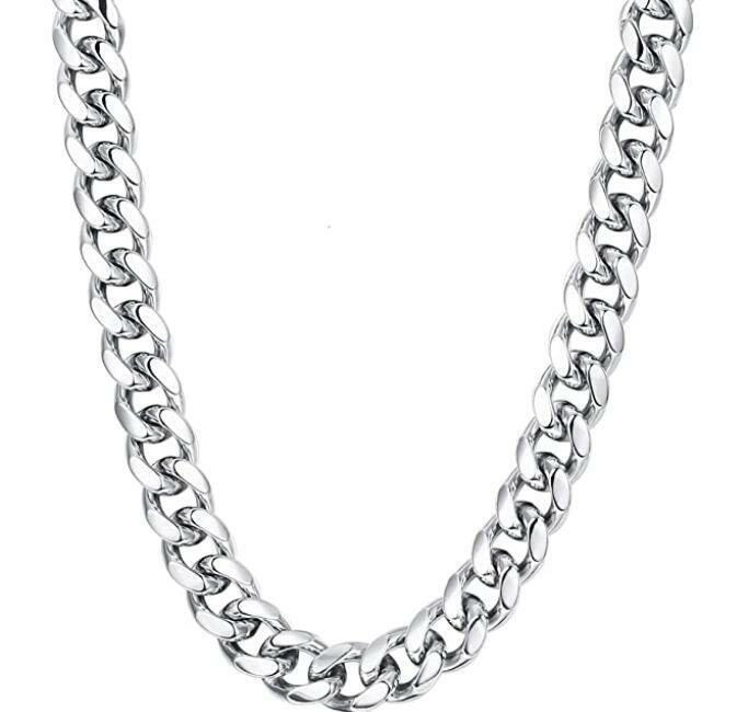 Polished Silver Stainless Steel Mens Women Boy Necklace Curb Link Chain 9mm 24”