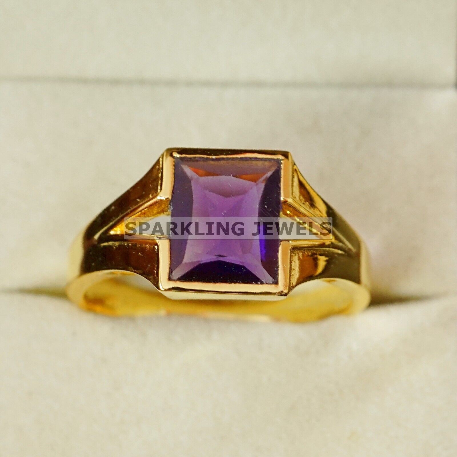Calibrated Amethyst Baguette Cut With 14k Solid Gold Ring For Men #B484
