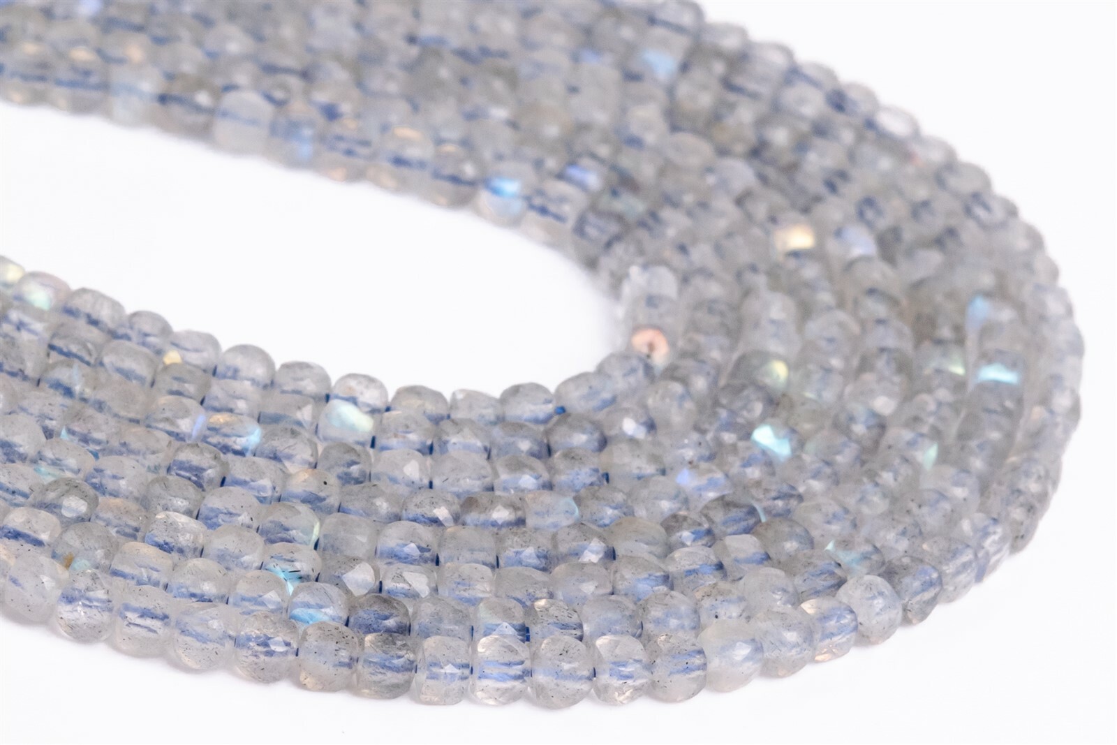 2x2MM Transparent Labradorite Faceted Cube Grade AAA Genuine Natural Beads 15″