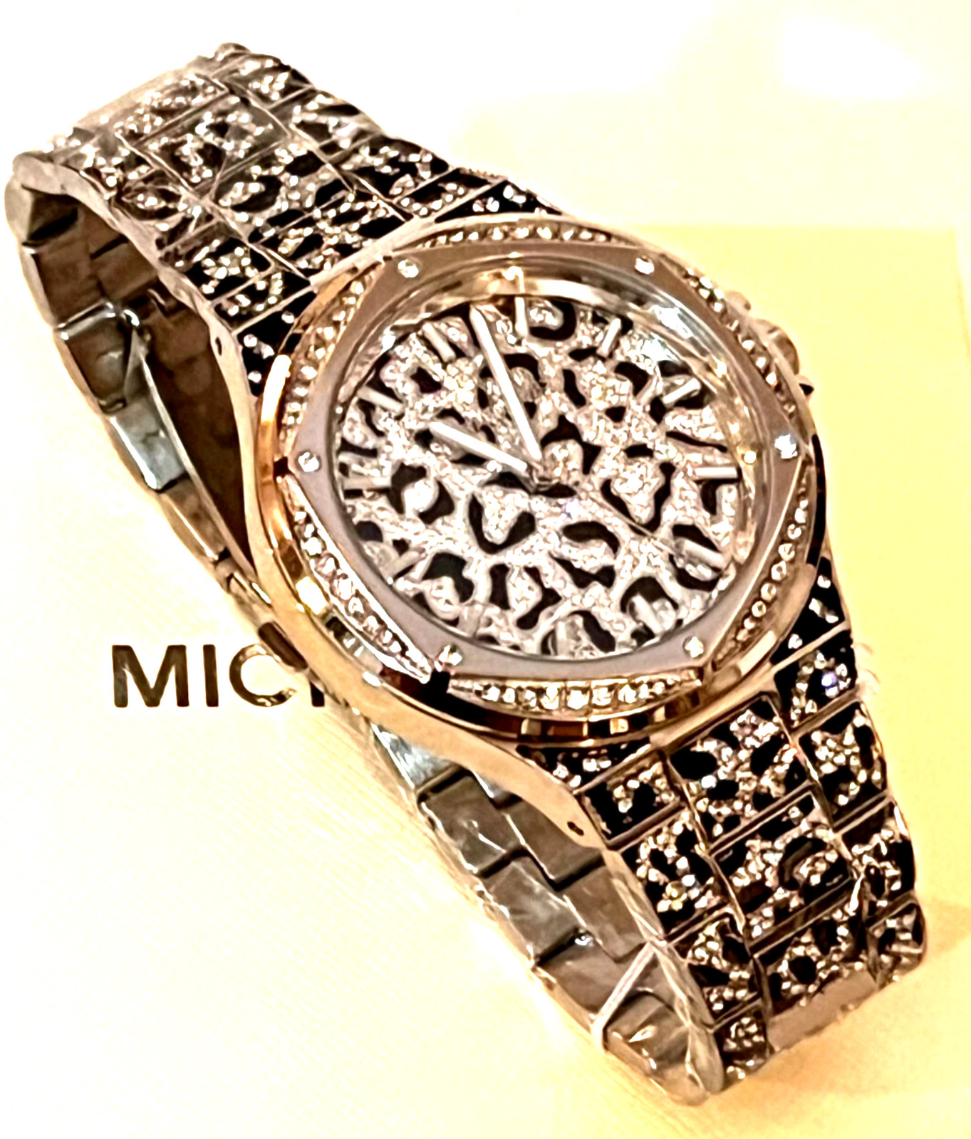 MICHAEL KORS MK7408 Lennox Animal Pavé SILVER-Tone Ladies Watch BNWT G/Box $550