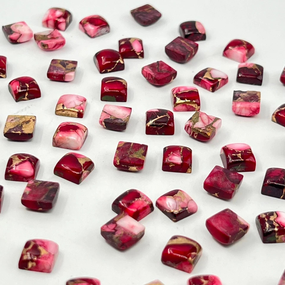 “Smooth”Red Rose Buffalo Copper Turquoise Square Shape Loose Gemstone