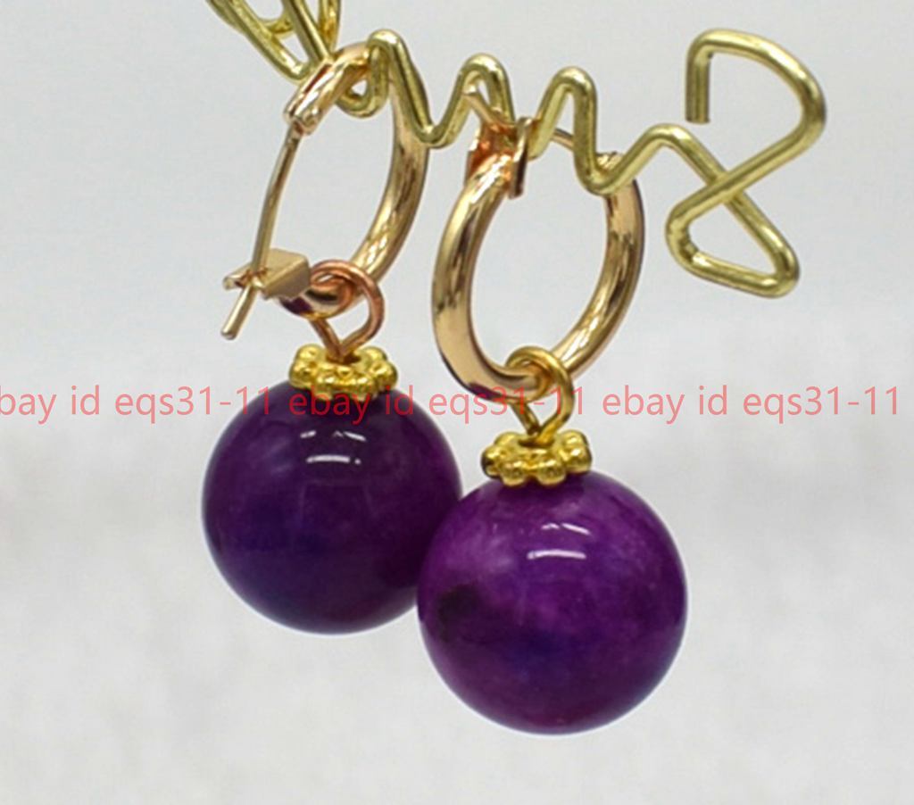 Wonderful 14mm Purple Sugilite Round Gemstone Beads Leveback Earrings