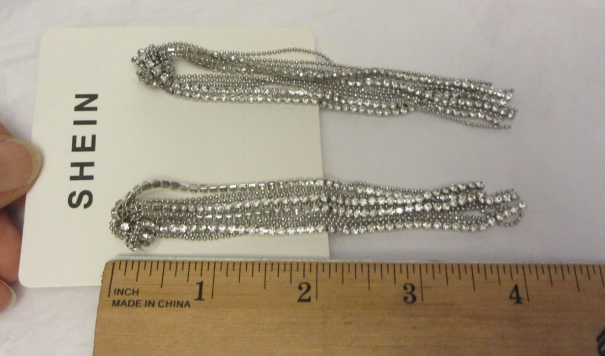 SHEIN Silver Tone Earrings w/ Rhinestones Unused 4 1/4 inch Long