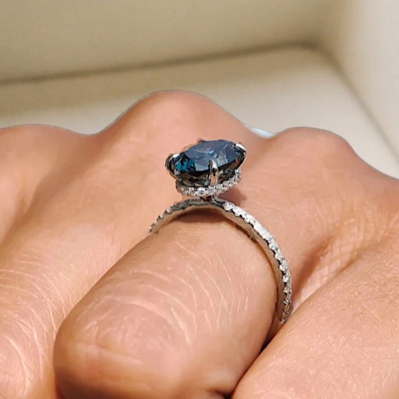 Oval Cut 2.80 Ct Fancy Vivid Blue Diamond Gift Ring IGI Lab Grown 18k White Gold