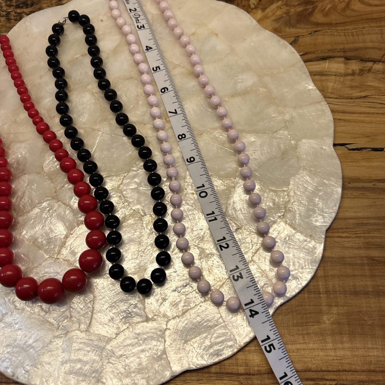 Vintage 80s Three (3) Beaded Necklaces Red, Black, & Lavender