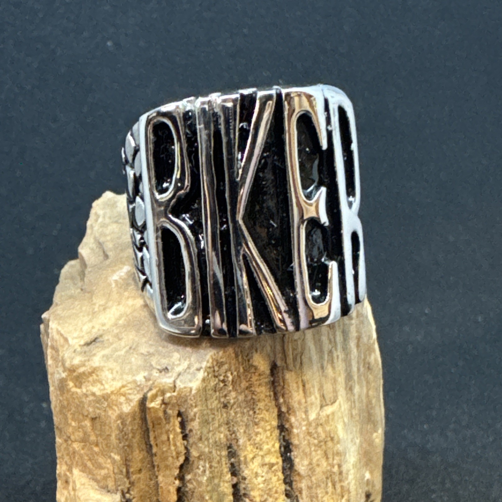 BIKER Stainless Steel Ring 22mm Face Width 5mm Band Width Oxidized & High Polish