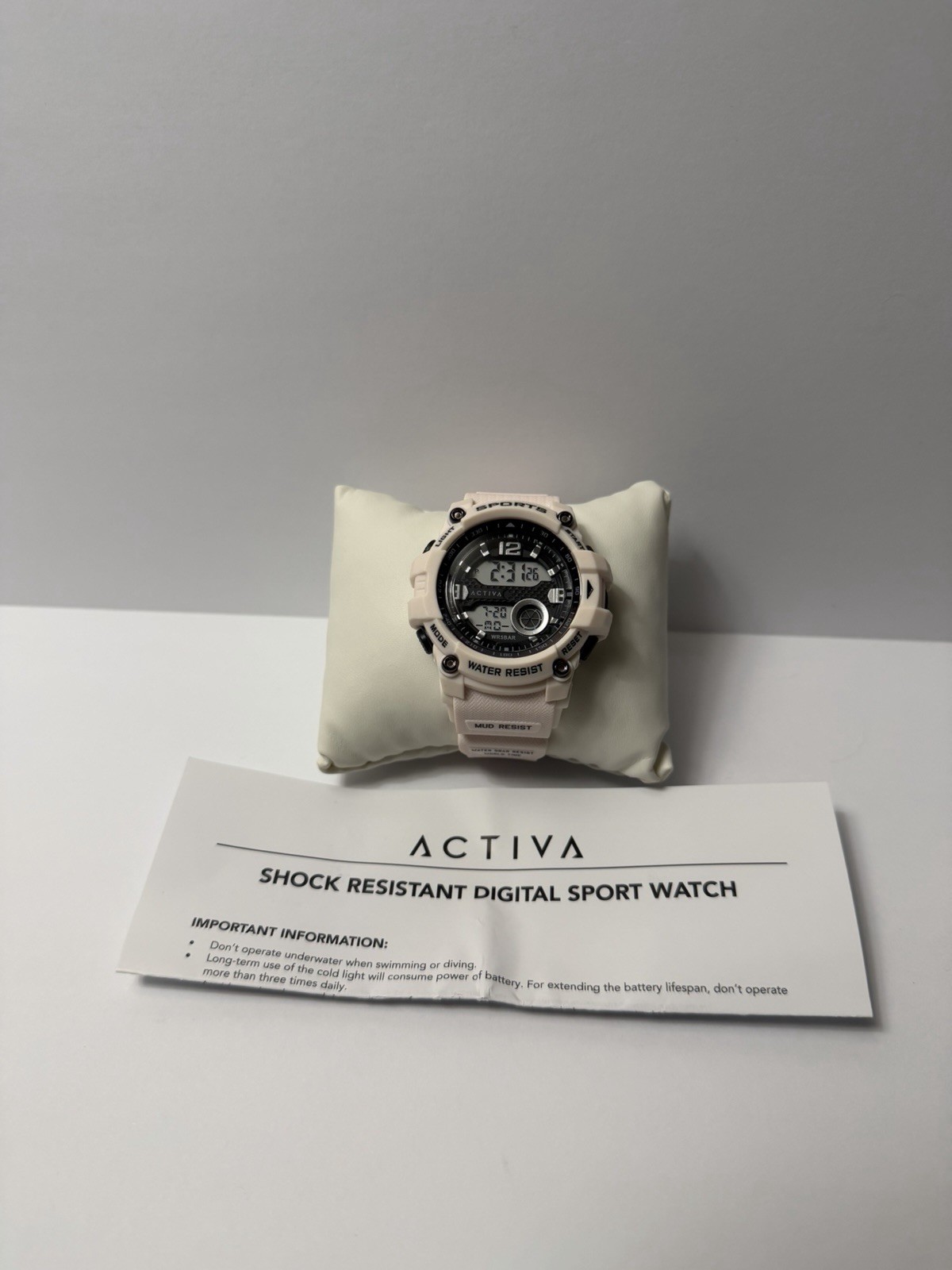 ACTIVA Shock Resistant Digital Sport Watch Quartz Water/Shock Resist White Box