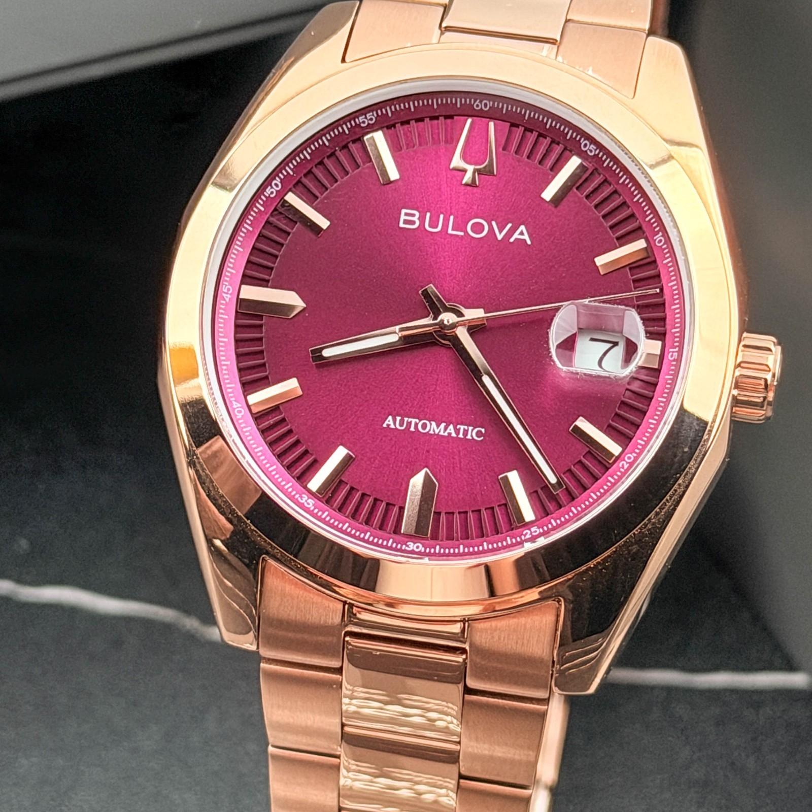 Bulova 97B234 Men’s Surveyor Automatic Red Dial Rose-Tone Steel Wrist Watch 39mm