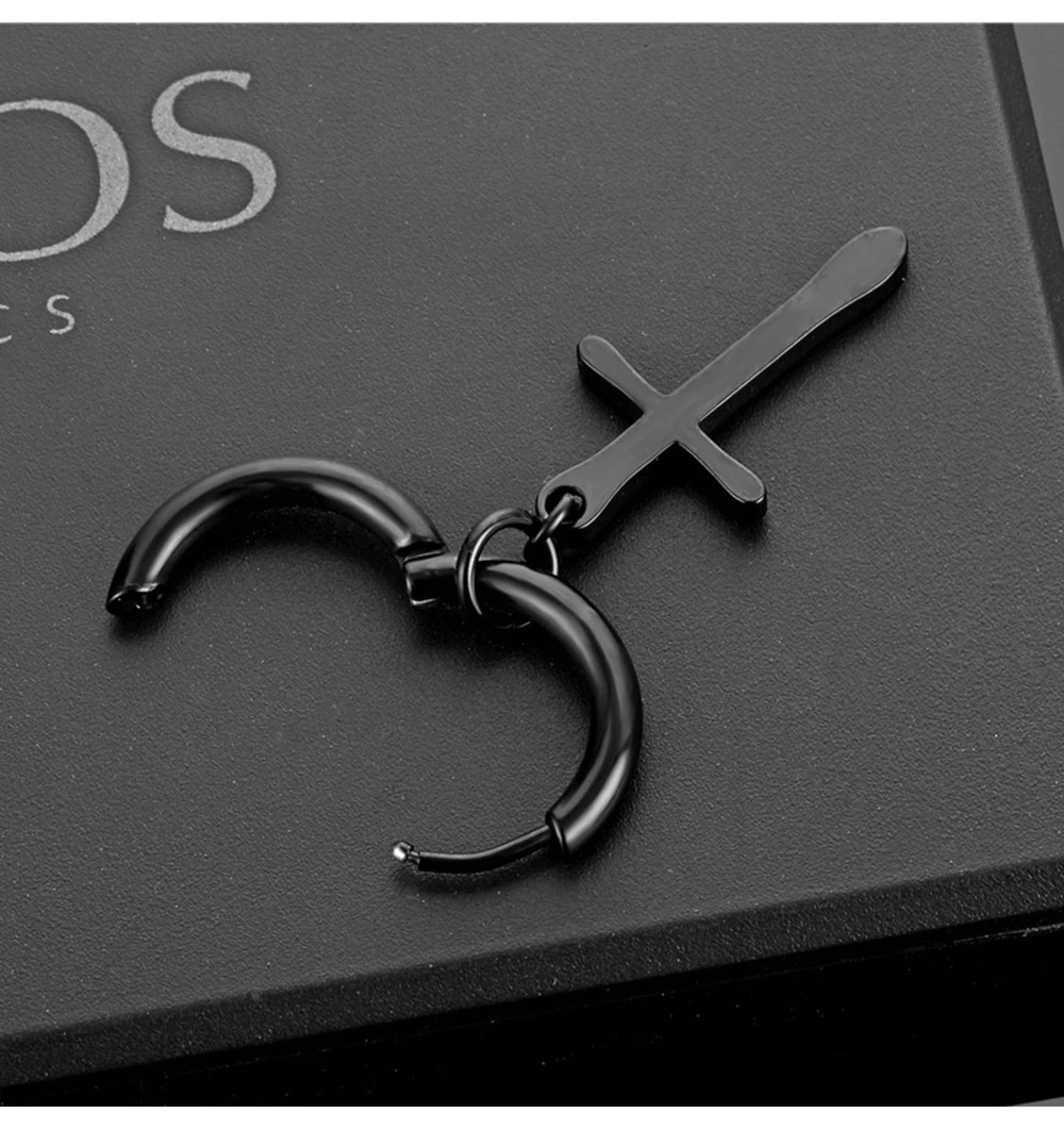 2 Pc Stainless Steel Hoop Earrings Men Black Tone Gothic Small Punk Jewelry