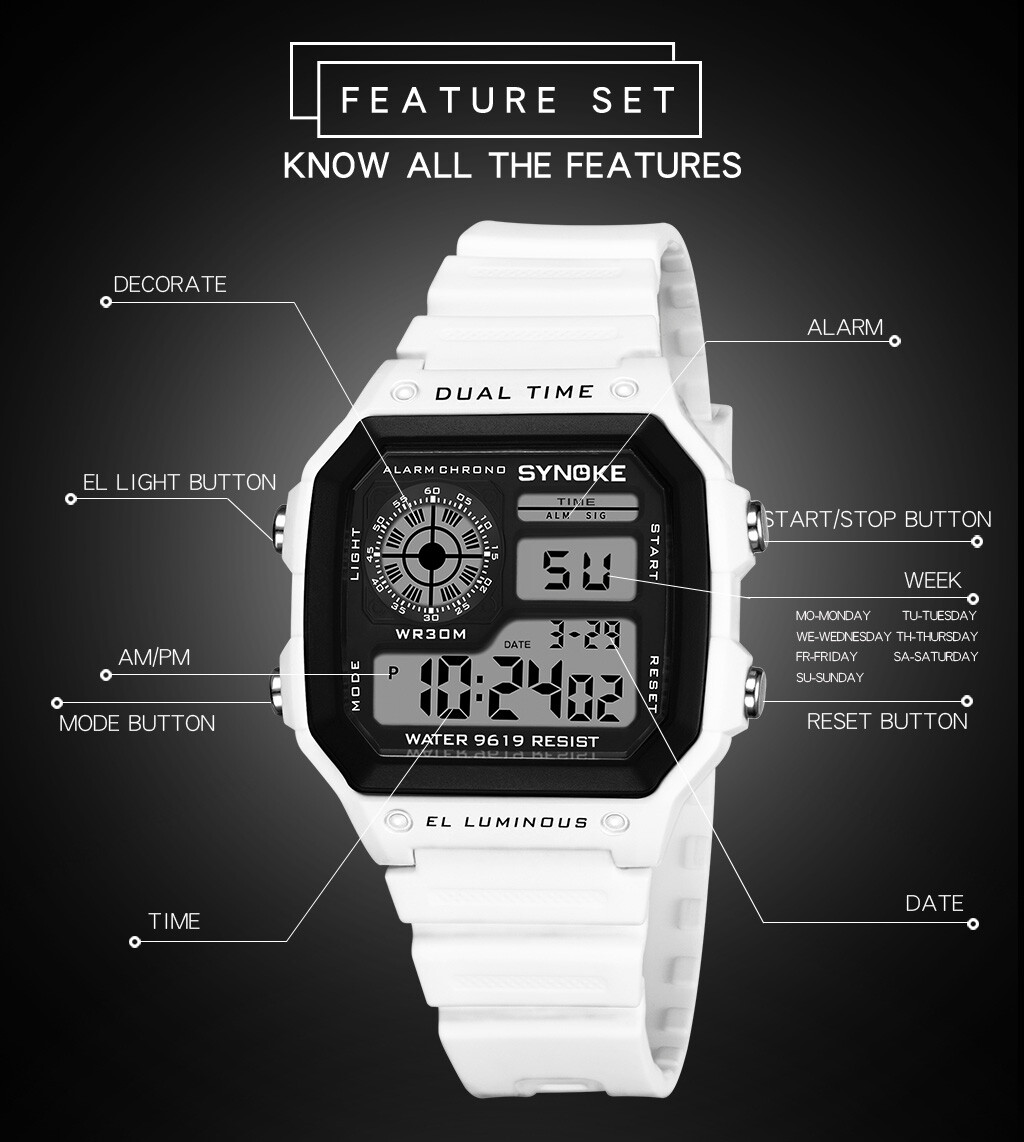 2 Packs Men Digital Multi-Function Sport Watches Dual Time Alarm Backlight Watch