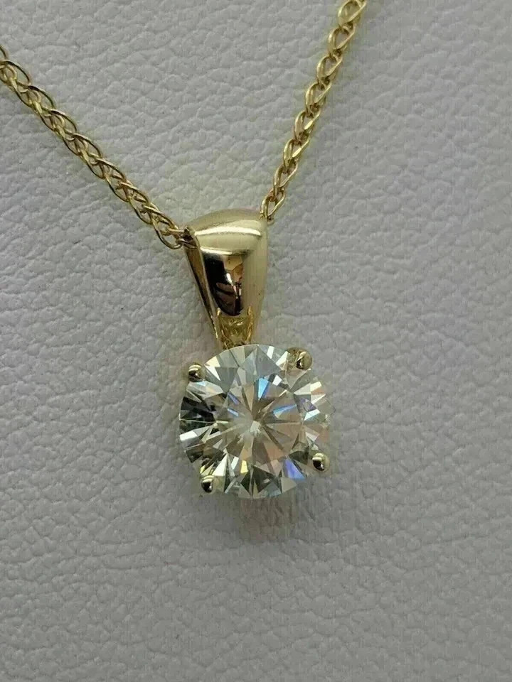 2Ct Round Cut Lab-Created Diamond Solitaire Pendant 14K Yellow Gold Finish
