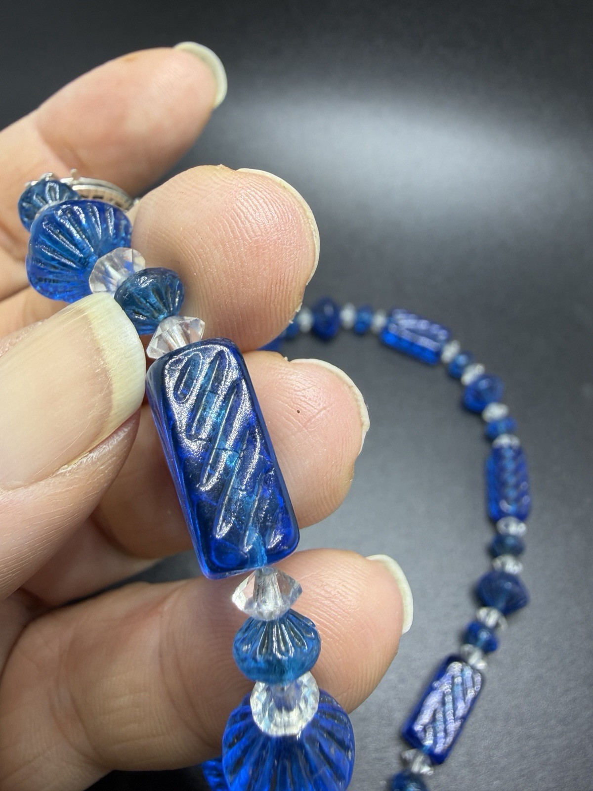 Art Deco Czech Glass Cobalt Blue Necklace
